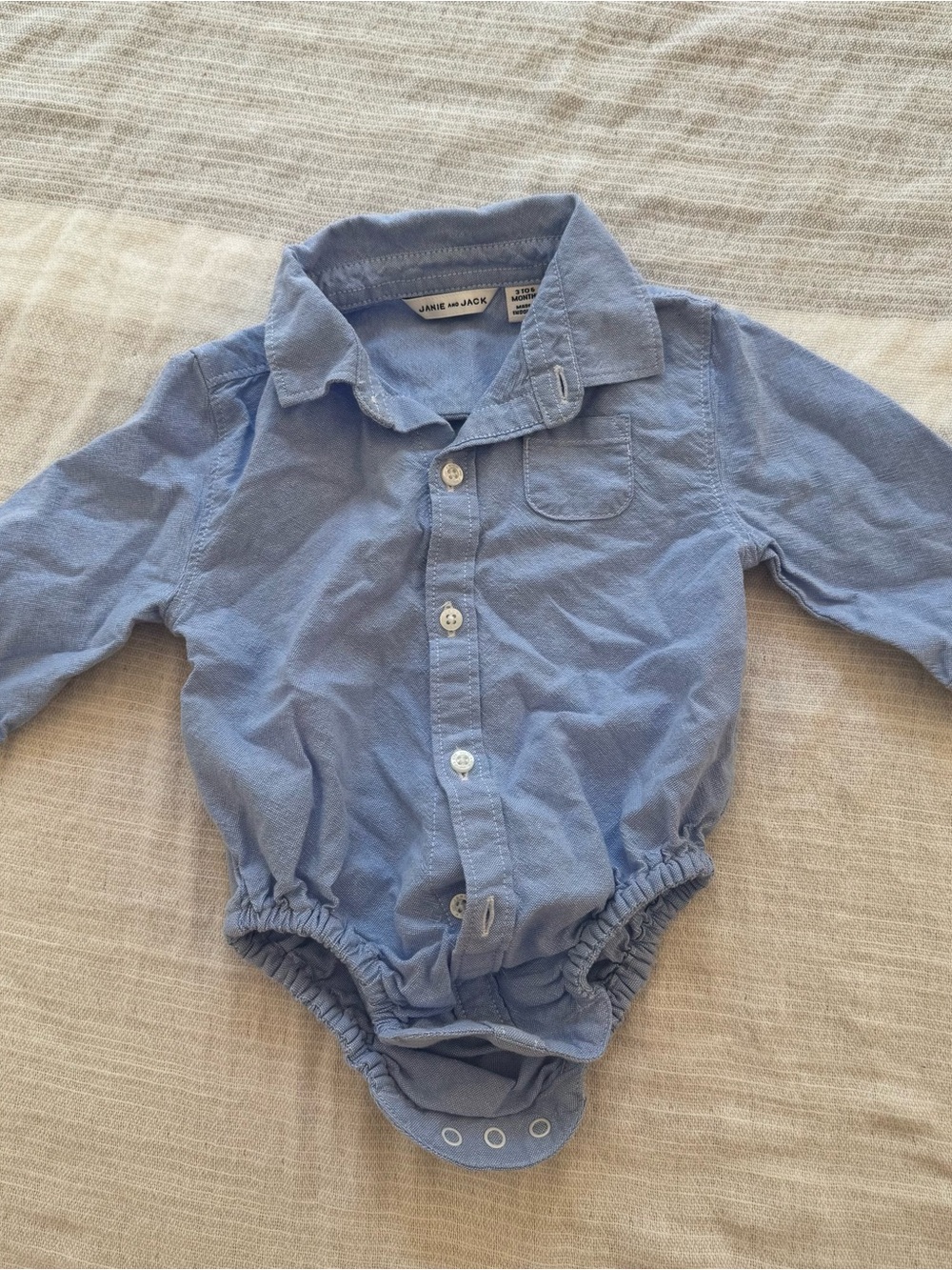 Janie and Jack Blue Button-Front Long-Sleeve One-Piece Bodysuit